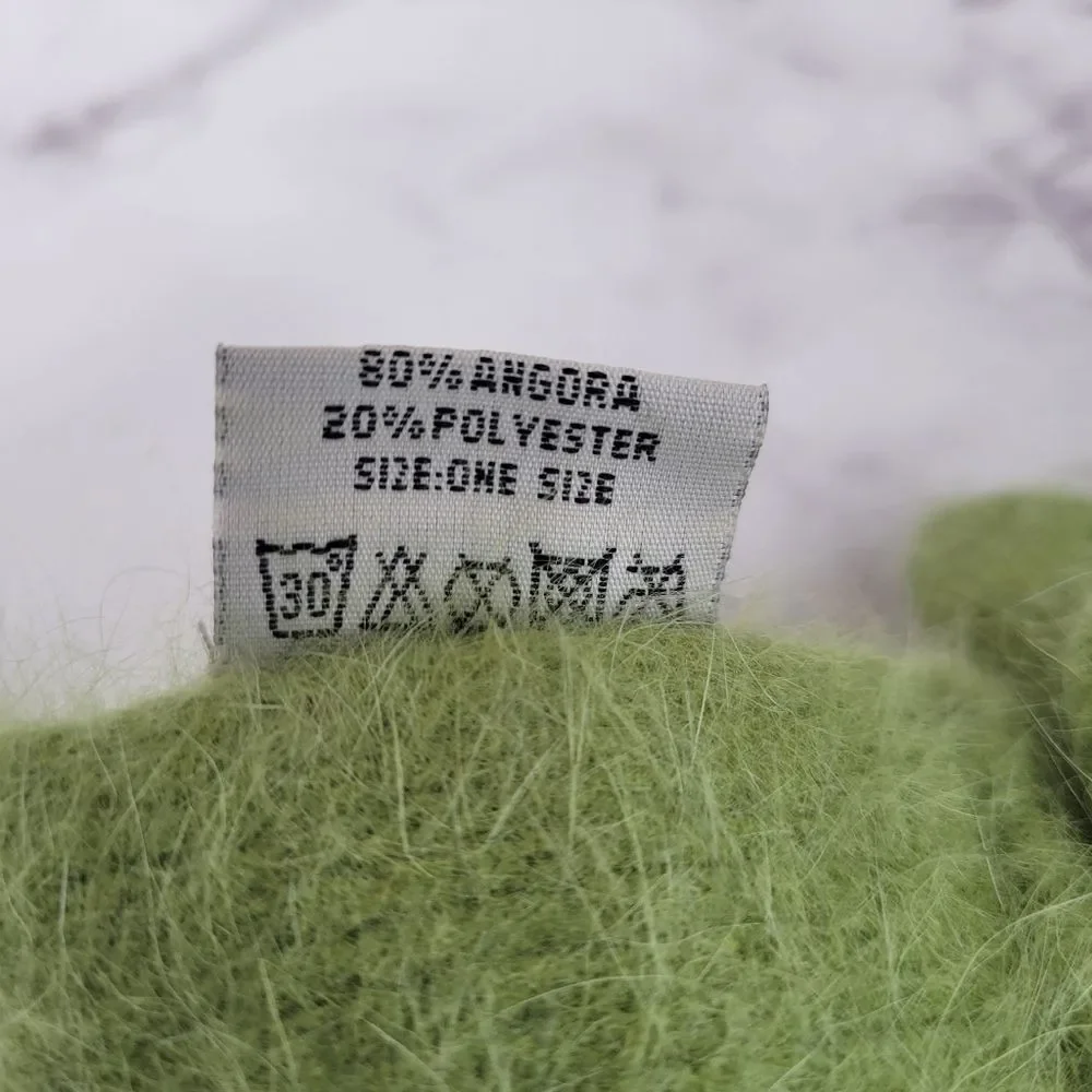 Angora Rabbit Fur Scarf in Spring Green with Ruffled Ends